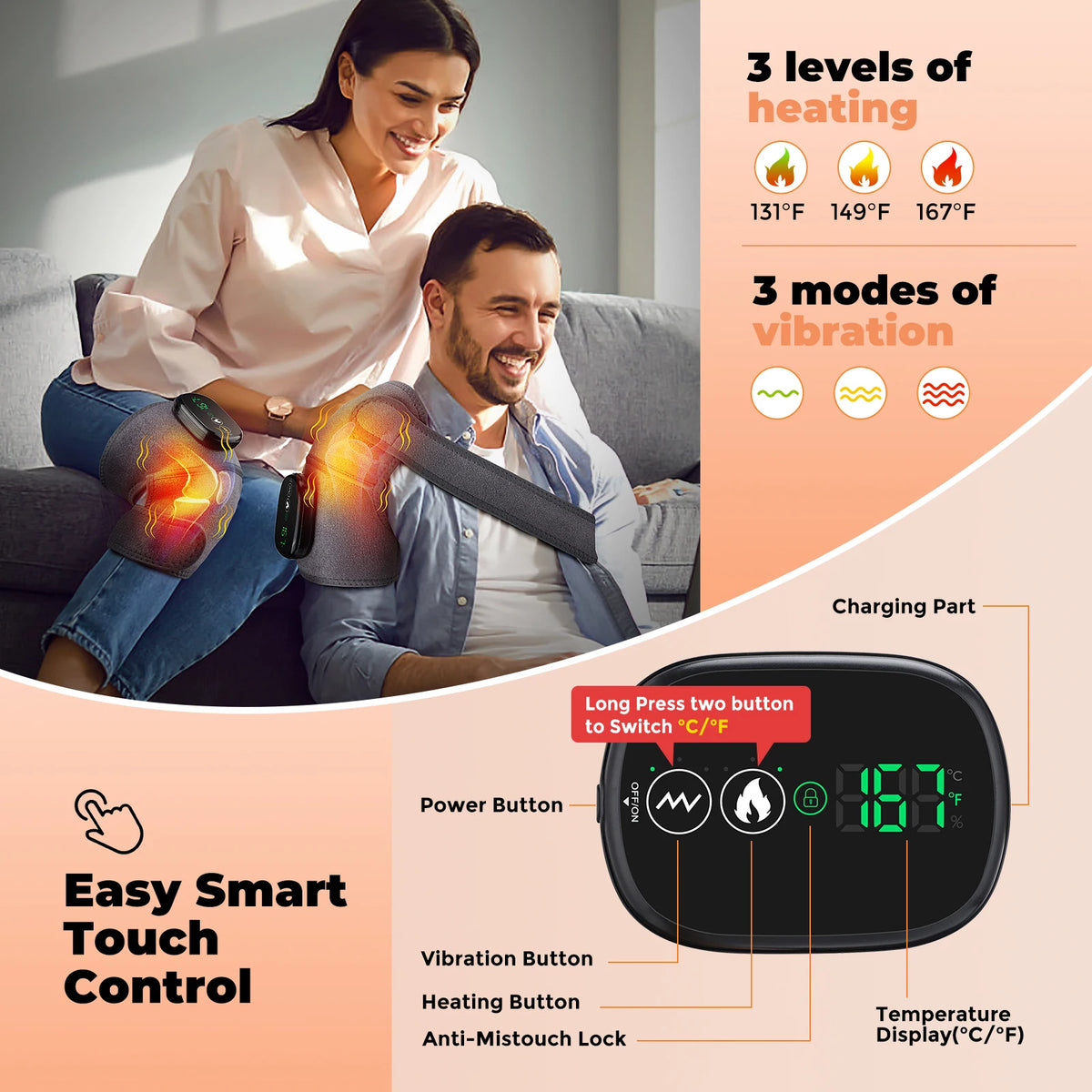 Heated Knee Massager and Vibration Heating Pad for Joint Pain Relief and Recovery