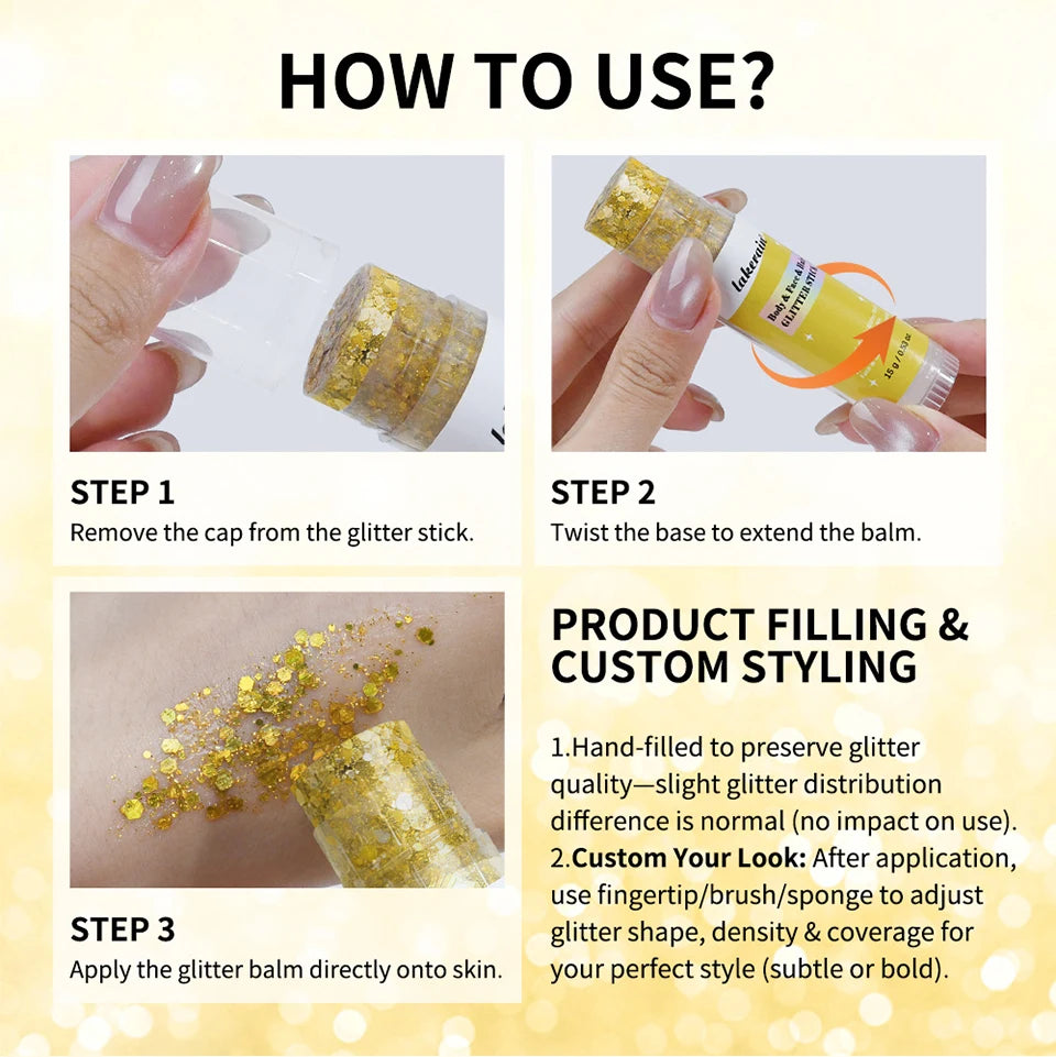 Body Shimmer Stick and Glitter Glow Balm for Festival and Party Makeup Looks - 15