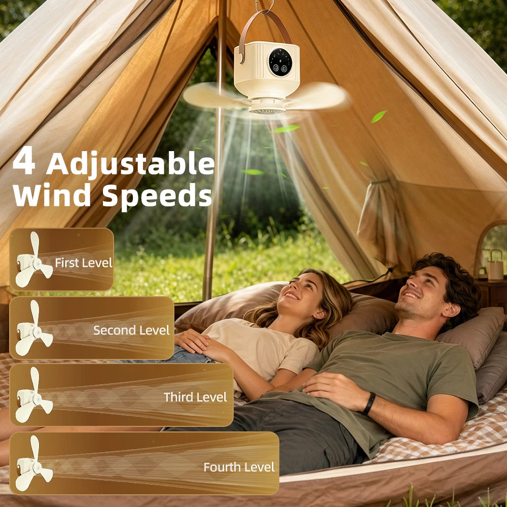 Portable Ceiling Fan and Hanging Tent Light for Camping Dorms and Bedrooms - 8
