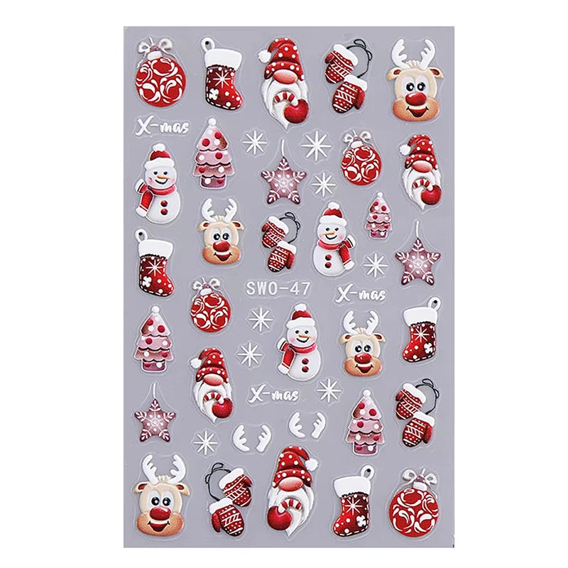Santa Claus Nail Stickers and Christmas Decals for Winter Holiday Manicure Designs
