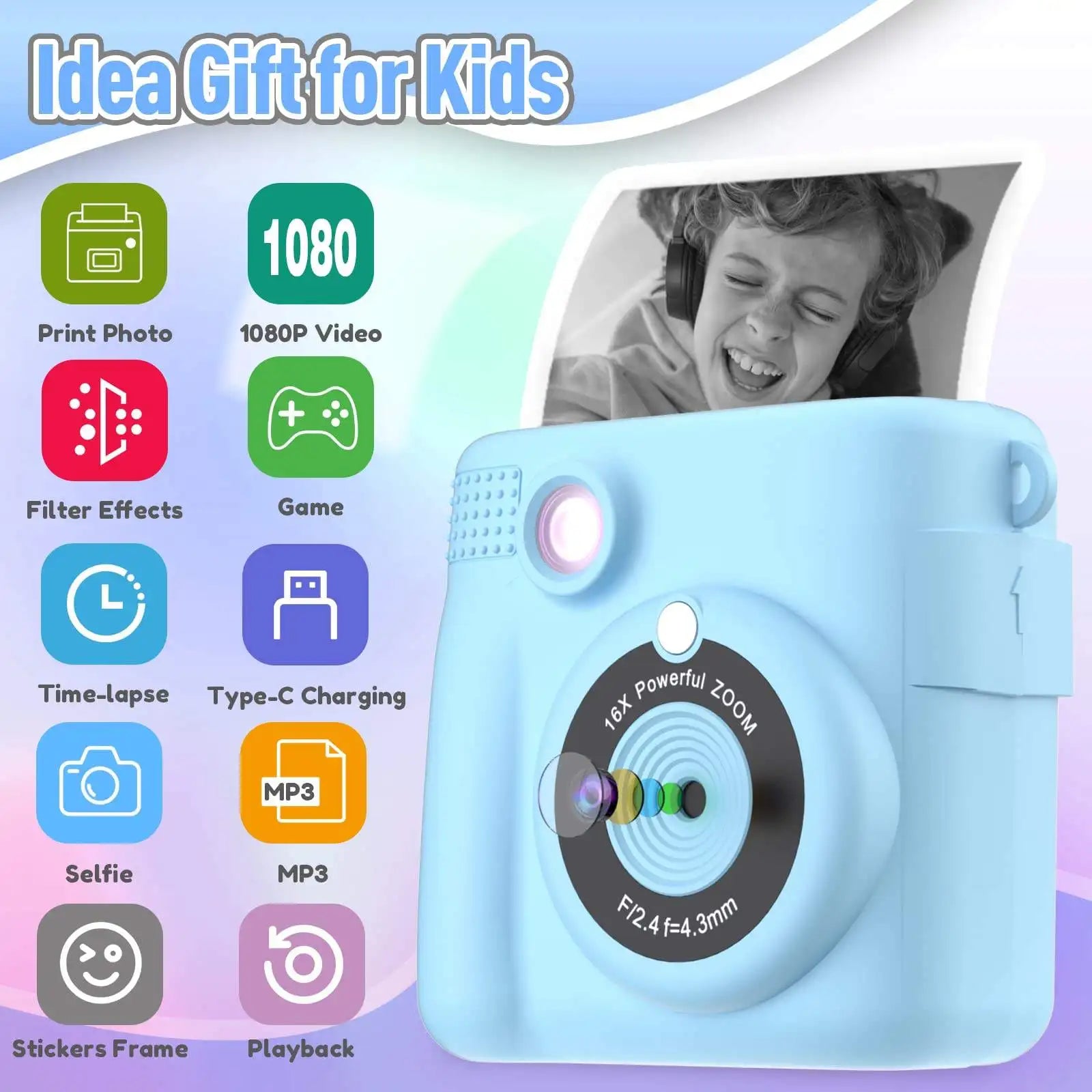 Instant Print Camera and Digital Video Recorder for Kids Birthday Holiday Gifts - 2