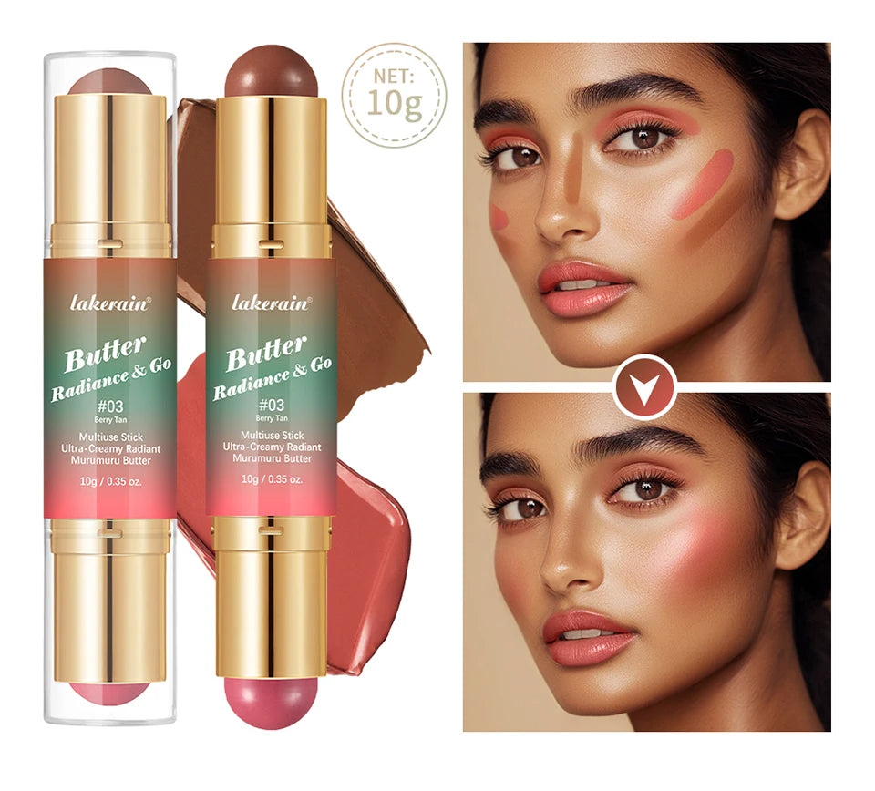 Double Headed Bronzer and Blush Stick for Quick Makeup Routines and Face Contouring - 12