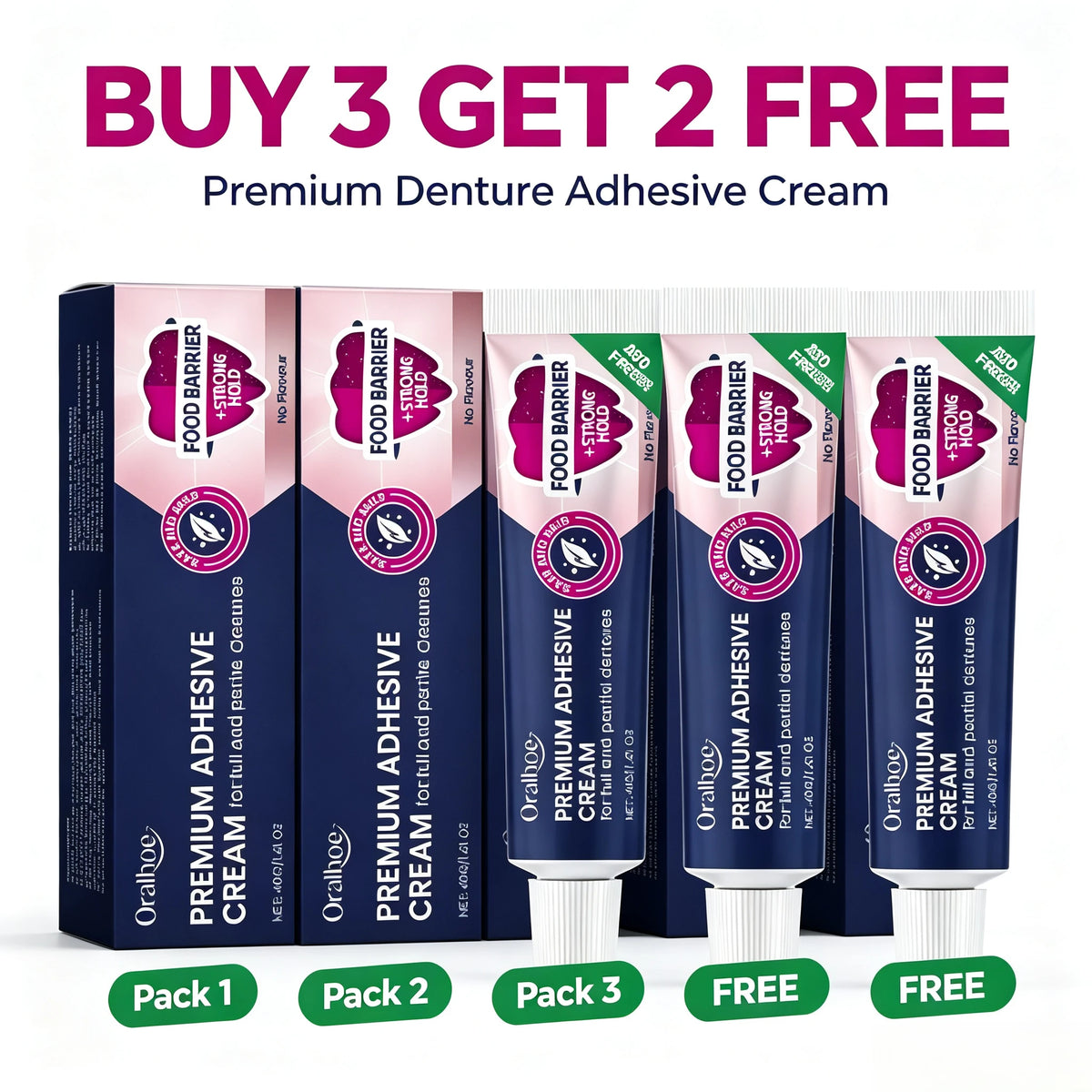Denture Adhesive Cream and Secure Fix Glue for Full and Partial Denture Wearers