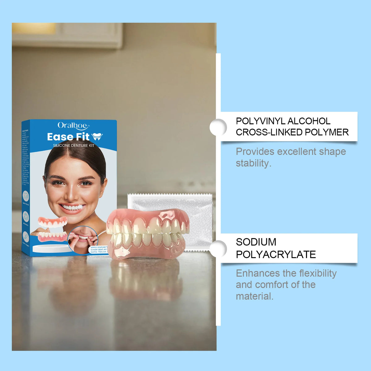 Full Denture Set and Temporary Dental Veneers for Natural Smile and Tooth Restoration