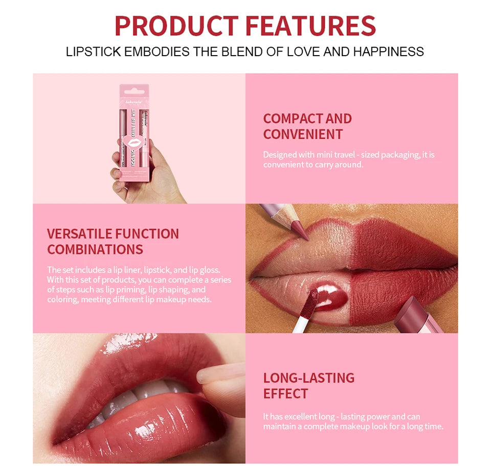 Lip Liner and Lipstick Makeup Set for Perfect Daily and Travel Lip Styling - 10
