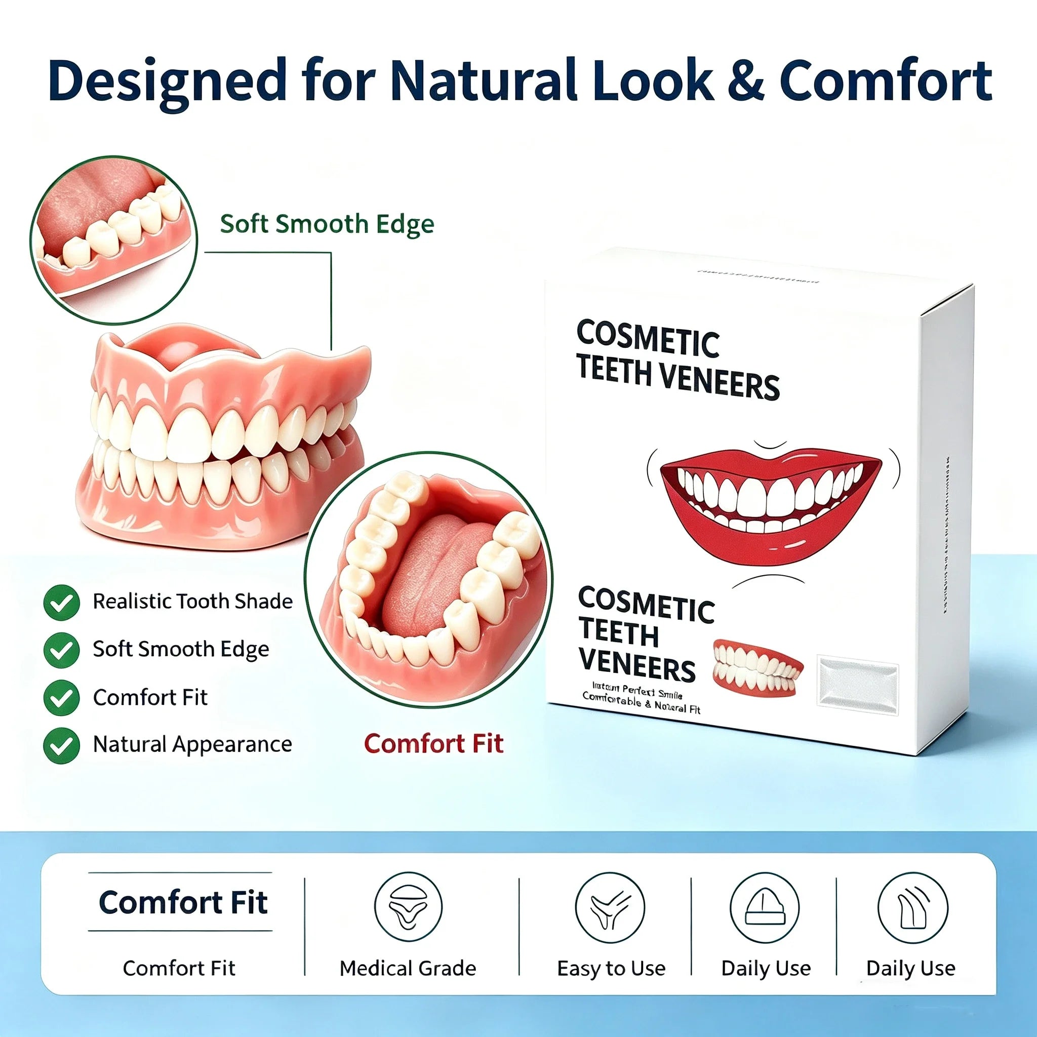 Silicone Full Dentures and Cosmetic False Teeth for Daily Oral Care Comfort - 9