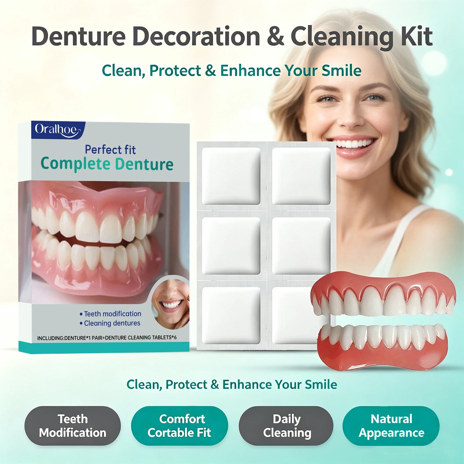 Cosmetic Denture Kit and Fake Teeth Set for Covering Missing or Stained Teeth - 4