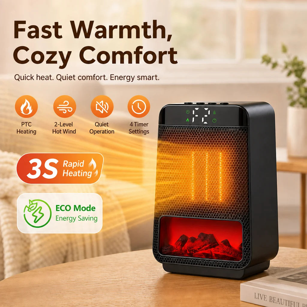 Electric Space Heater and Personal Warm Air Blower for Winter Office and Home Use