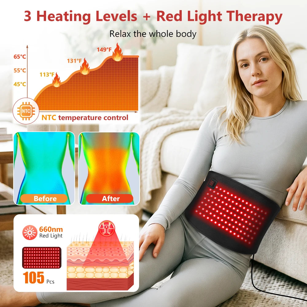 Red Light Waist Belt and Heating Pad for Muscle Relief at Home or the Office