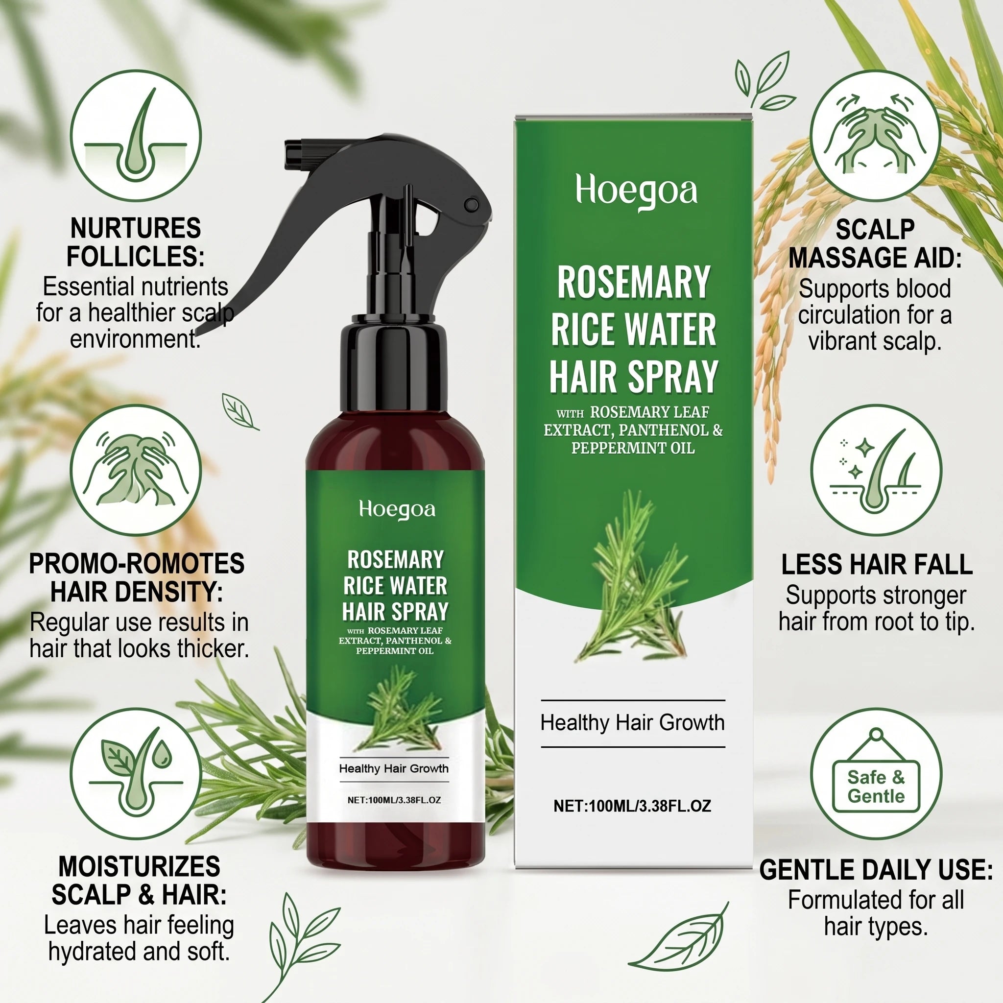 Rosemary Rice Water Hair Spray and Leave In Conditioner for Dry Frizzy Hair - 2