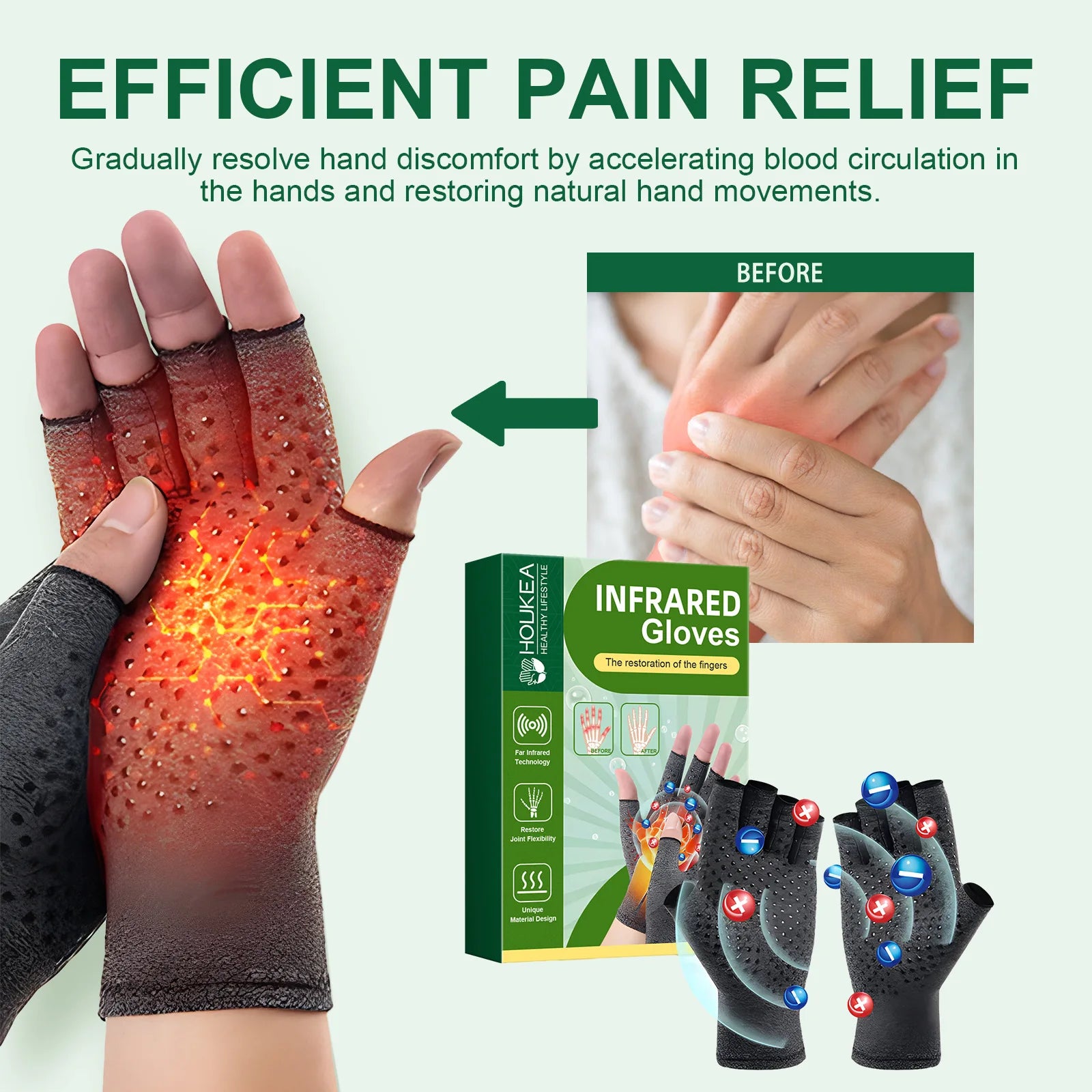 Magnetic Arthritis Gloves and Compression Hand Support for Daily Pain Relief - 6