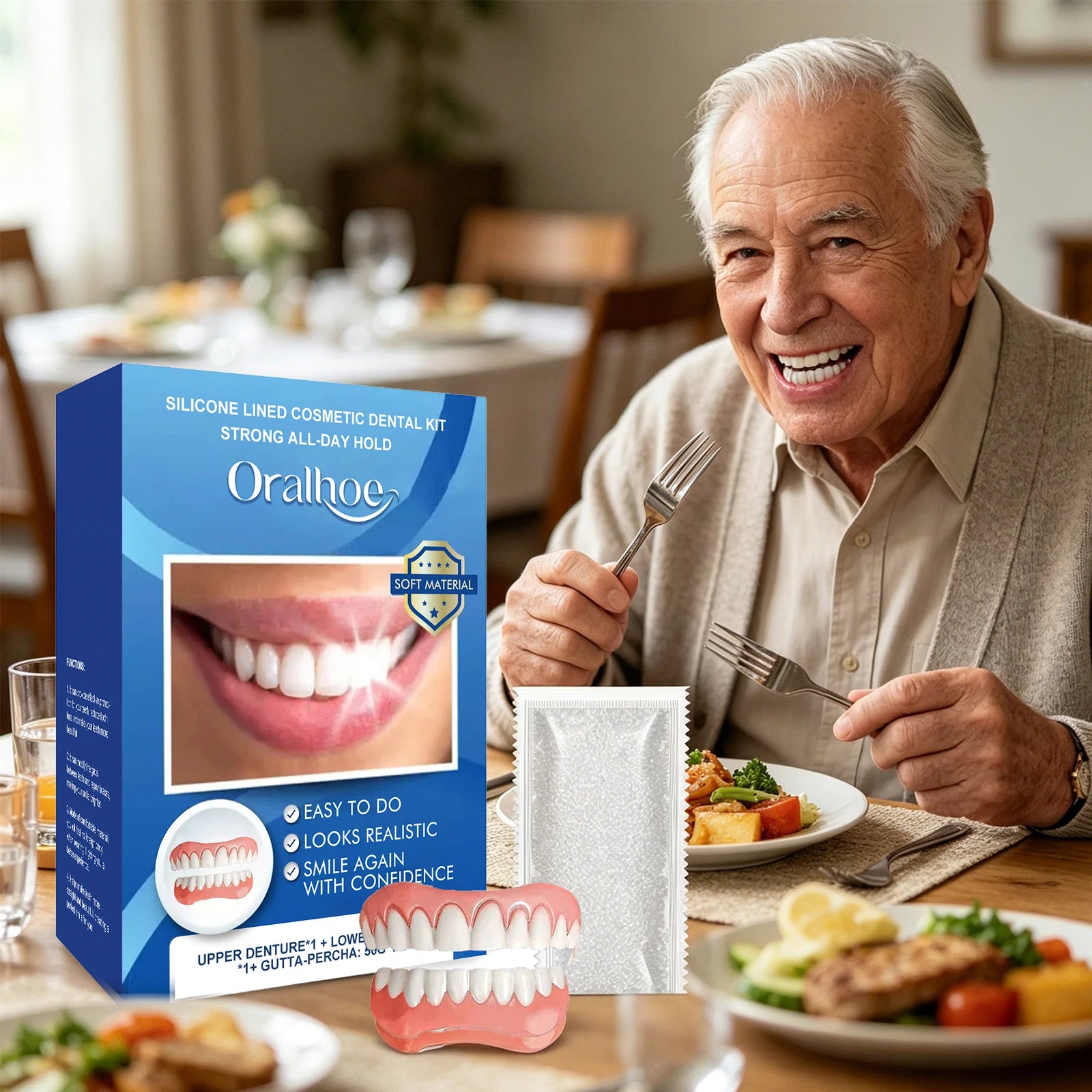 Natural Silicone Dentures and Fake Teeth Set for Instant Smile and Comfort Fit - 5