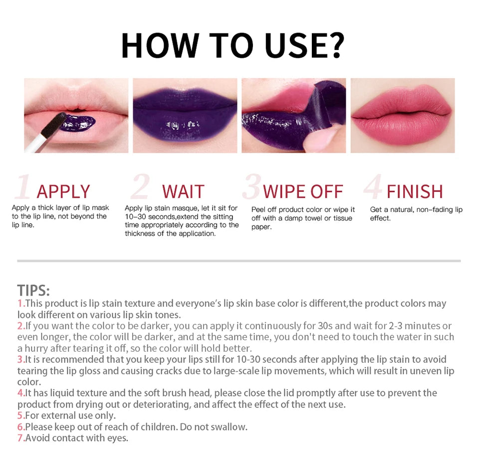 Peel off Lip Stain and Waterproof Lip Tint for Long Lasting Daily Makeup