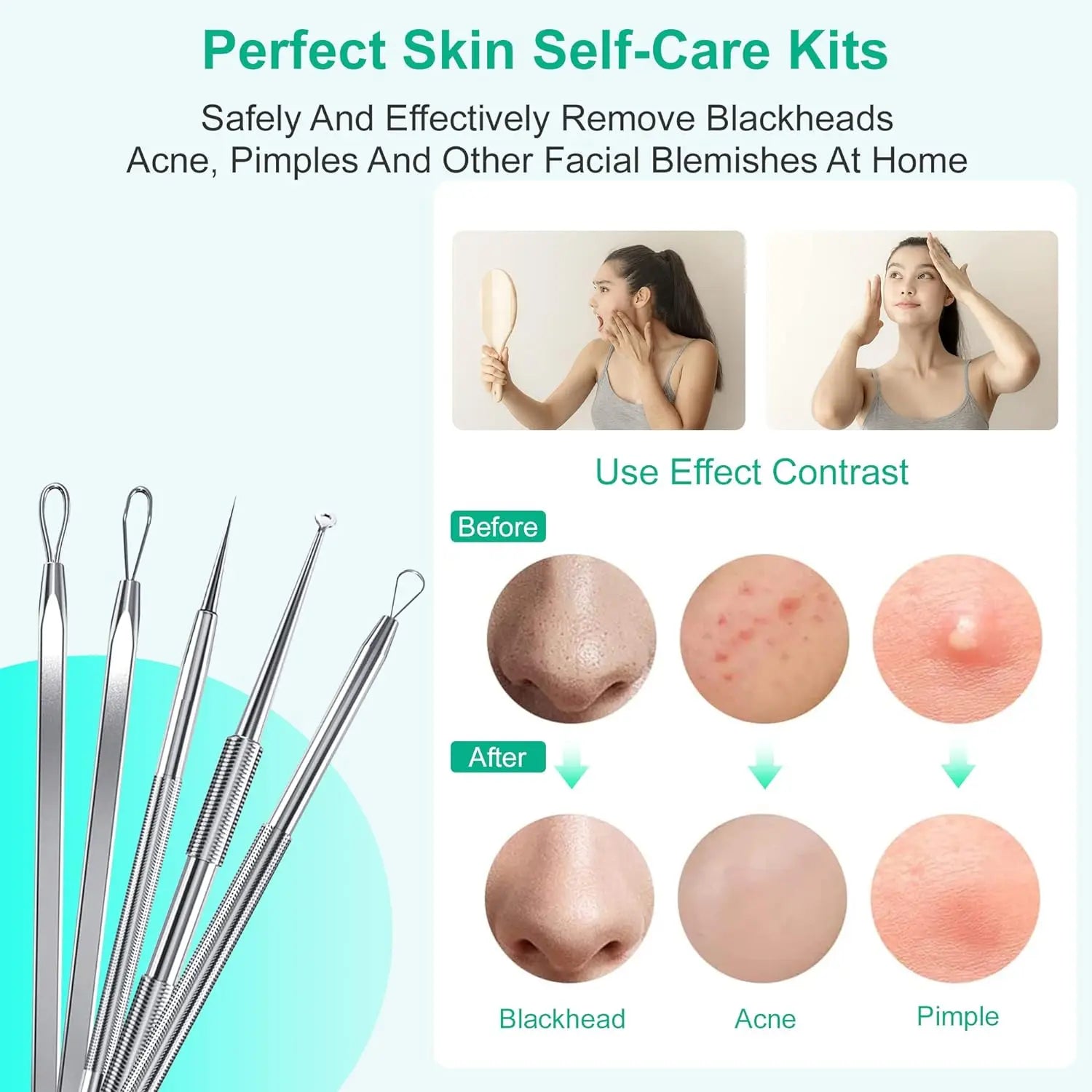 Blackhead Remover Kit and Pimple Popper Tools for Clear Facial Skin Care - 4