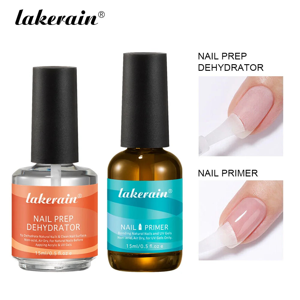 Nail Prep Dehydrator and Acid Free Primer set for long lasting gel manicure