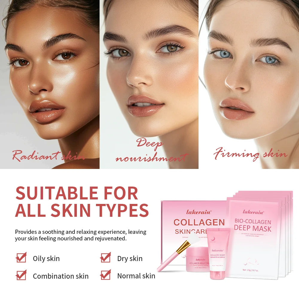 Collagen Skincare Set and Facial Mask Kit for Deep Hydration and Nourishment