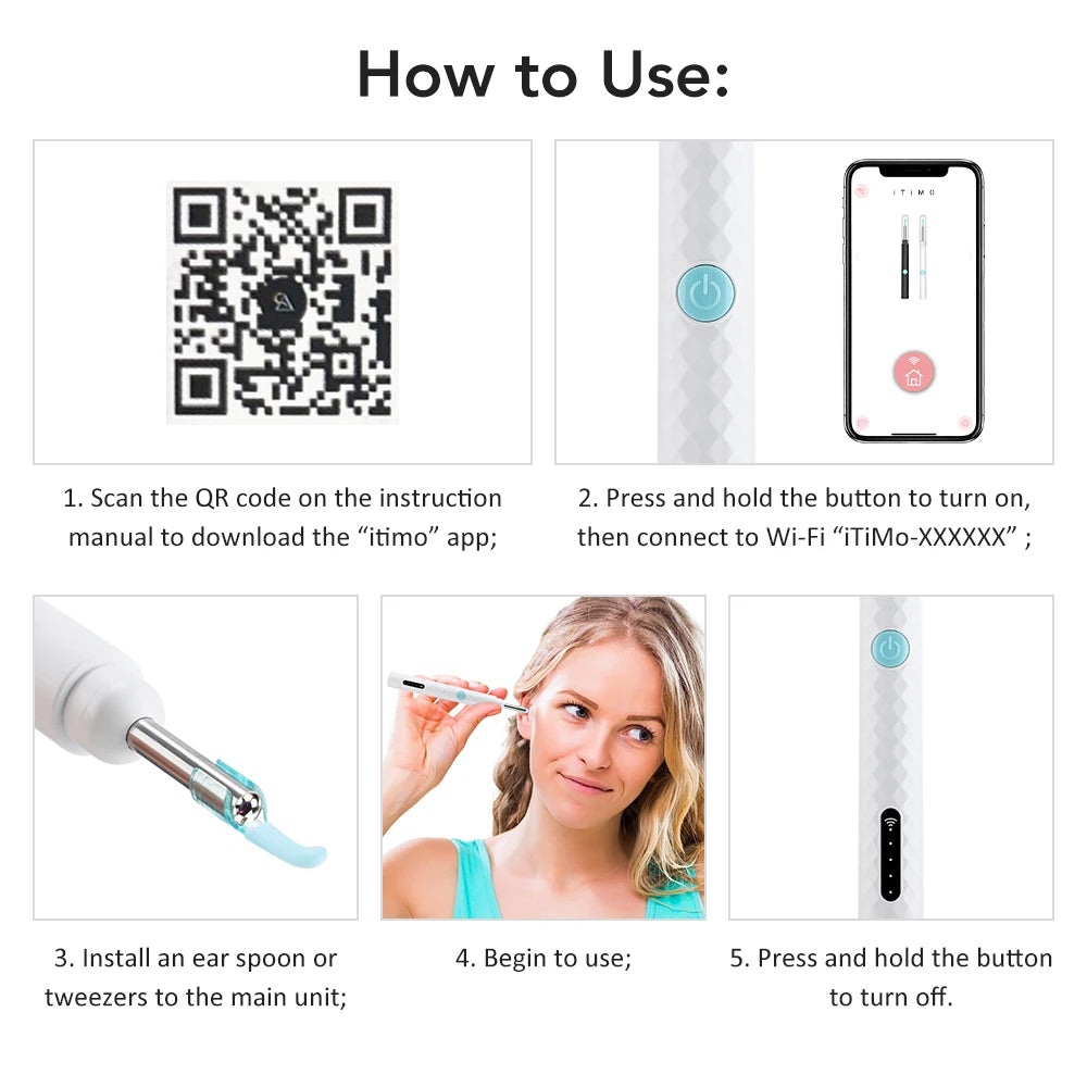 Visual Ear Wax Cleaner and Otoscope Camera for Safe Home Ear Canal Cleaning