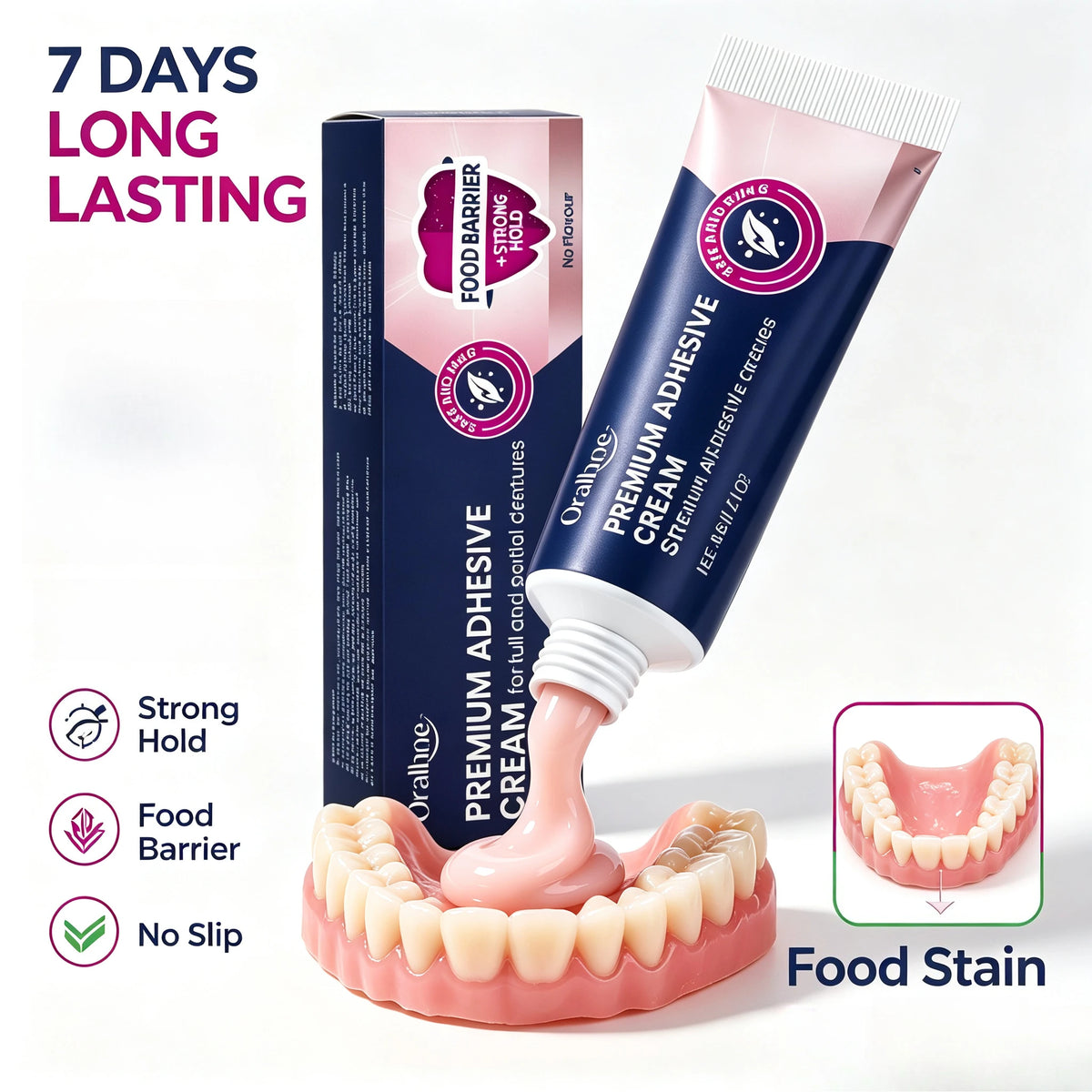 Denture Adhesive Cream and Secure Fix Glue for Full and Partial Denture Wearers