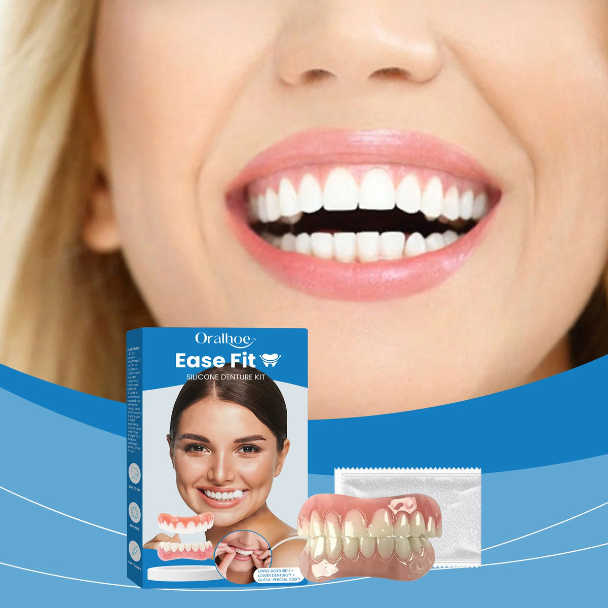 Full Denture Set and Temporary Dental Veneers for Natural Smile and Tooth Restoration