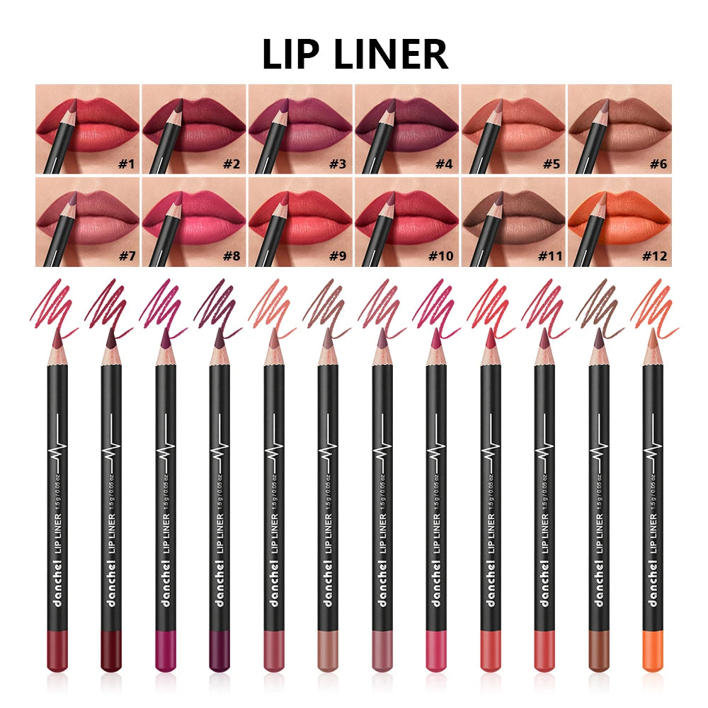Lip Liner Pencil Set and Matte Contour Makeup for Precise Defined Long Lasting Lips