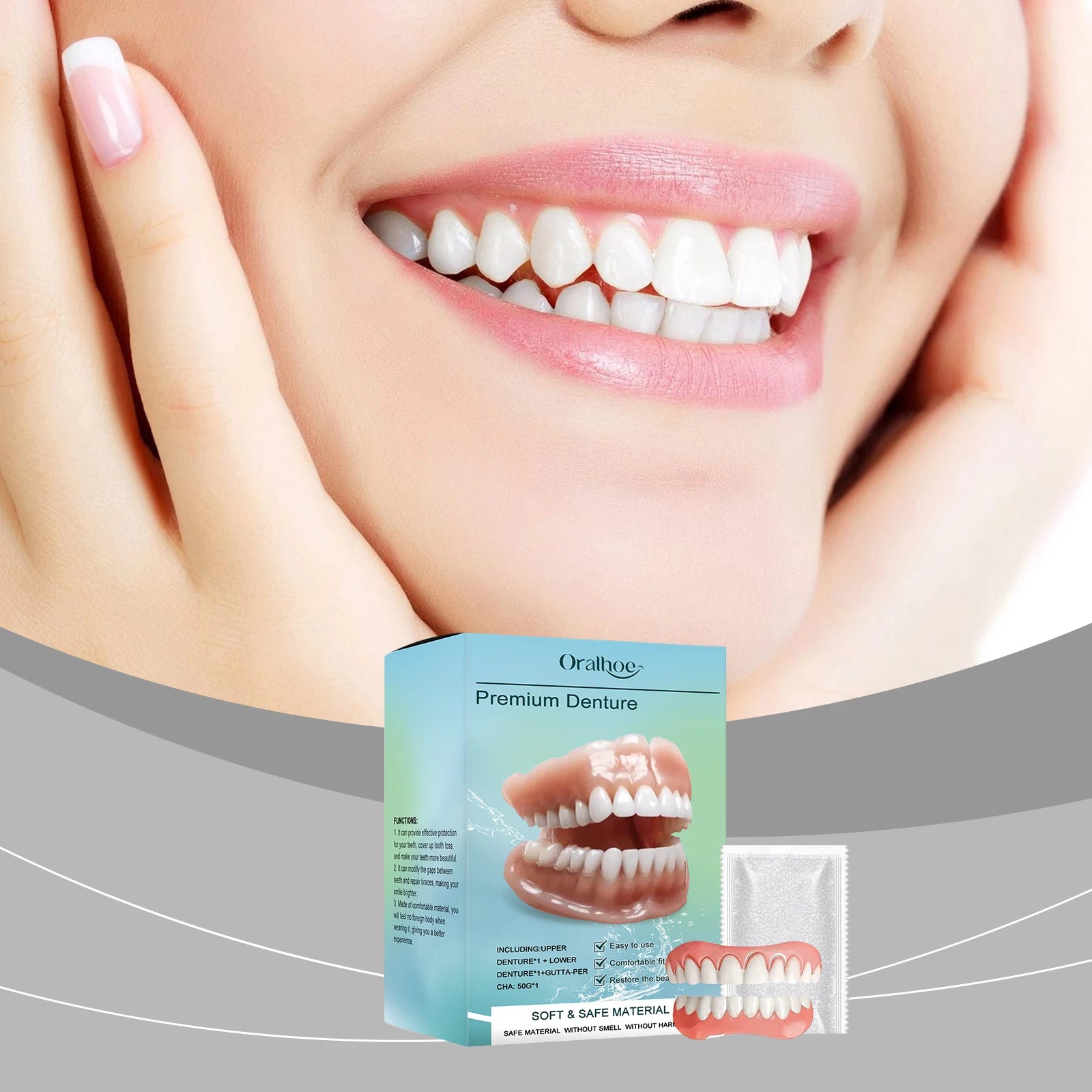 Silicone Denture Set and Temporary False Teeth for Improving Your Smile and Confidence - 2