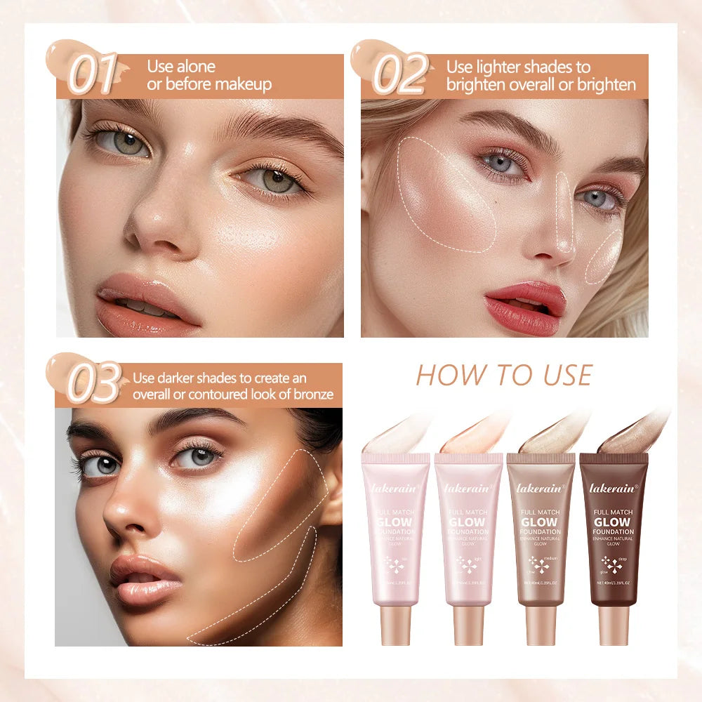 Liquid Glow Foundation and Illuminating Makeup Base for Radiant Skin Coverage