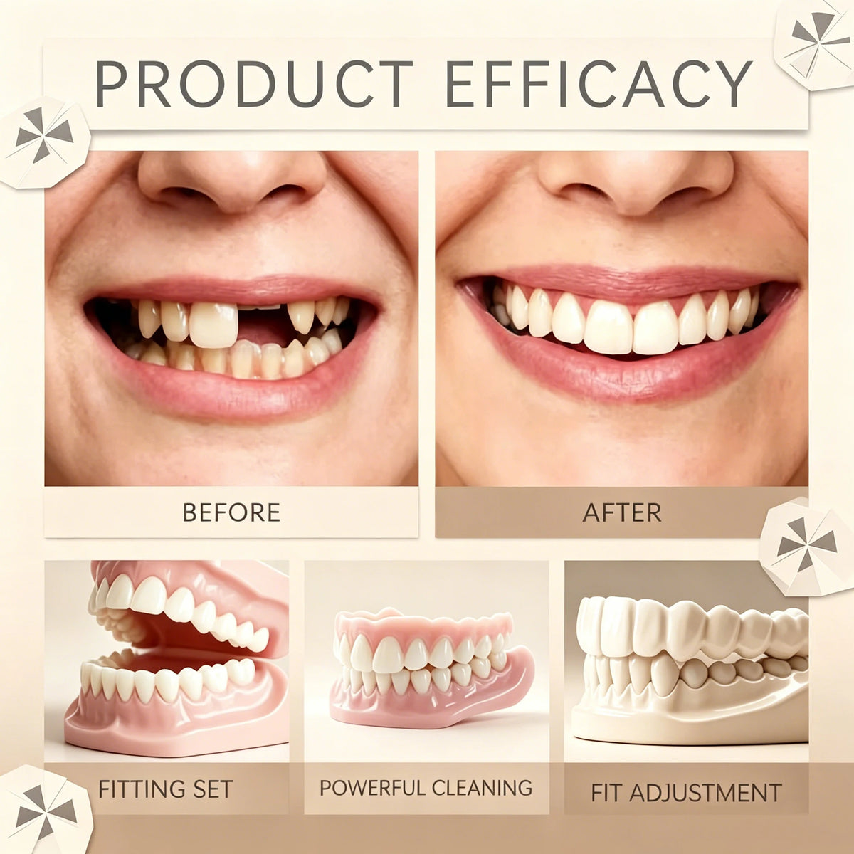 Soft Silicone Dentures and Cosmetic False Teeth for Adults seeking a bright smile