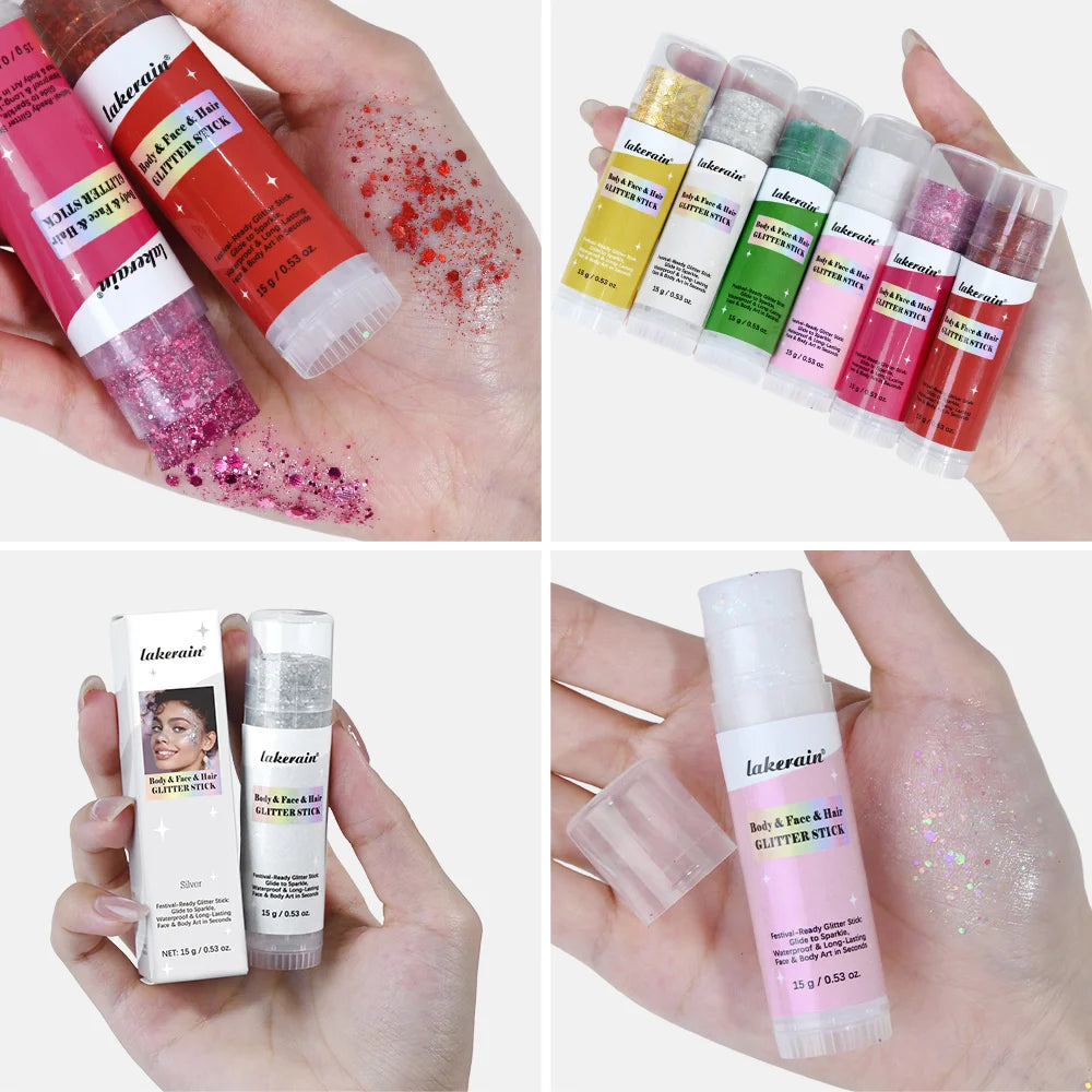 Body Shimmer Stick and Glitter Glow Balm for Festival and Party Makeup Looks
