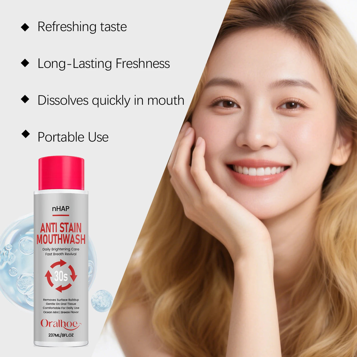 Anti Stain Mouthwash and Teeth Whitening Rinse for Daily Oral Hygiene and Fresh Breath