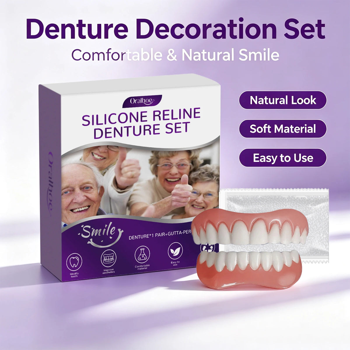 Cosmetic Denture Kit and Fake Teeth Set for a Natural Smile and Confident Look