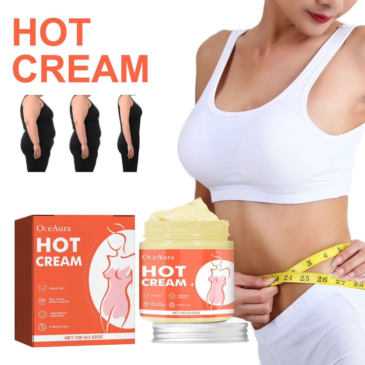Hot Cream and Cellulite Massage Gel for Body Slimming and Skin Tightening