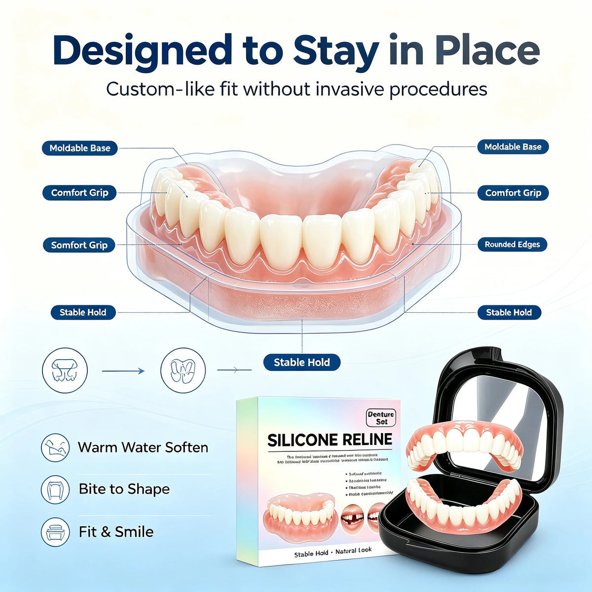 Silicone Dentures and Cosmetic False Teeth for Instant Smile Improvement at Home