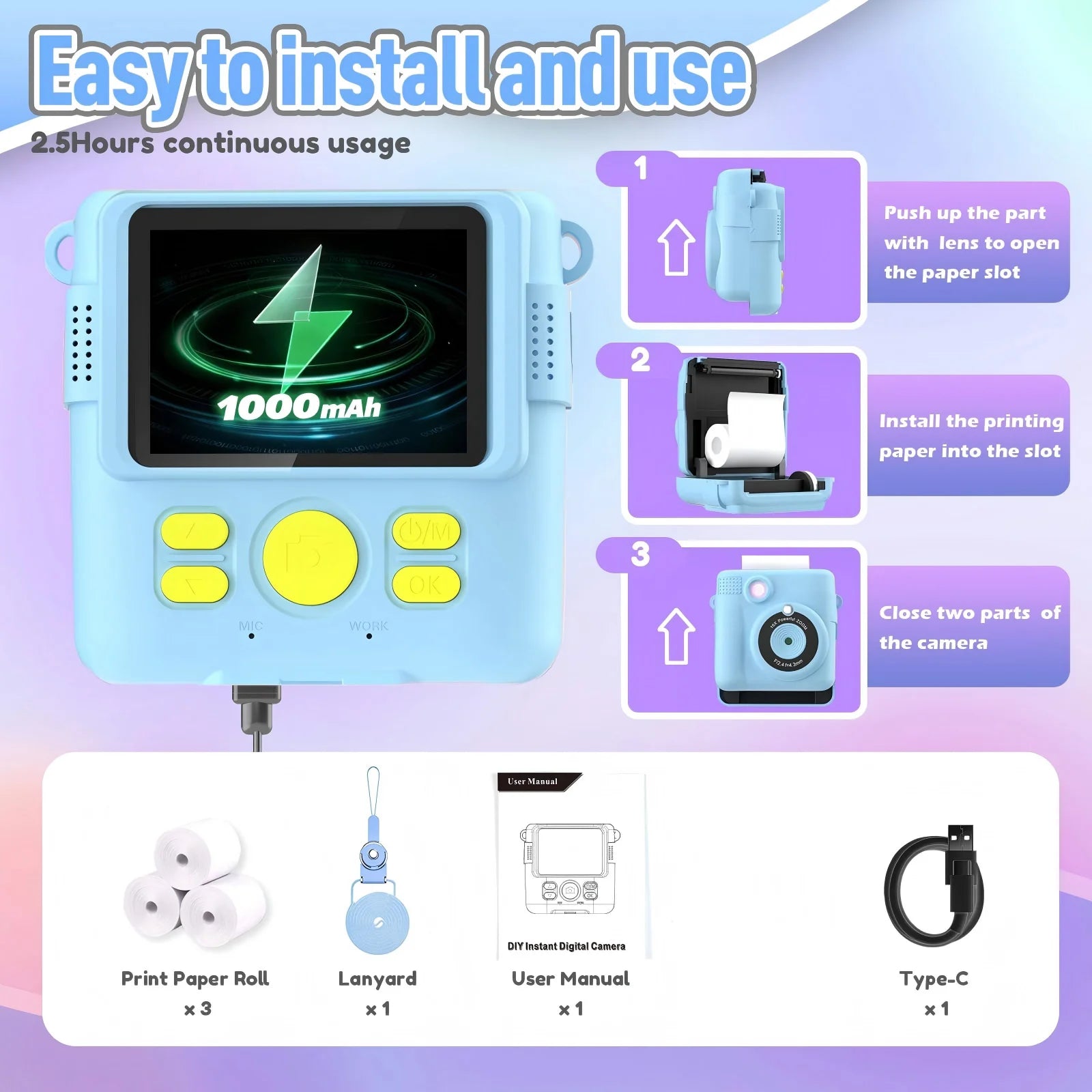 Instant Print Camera and Digital Video Recorder for Kids Birthday Holiday Gifts - 6