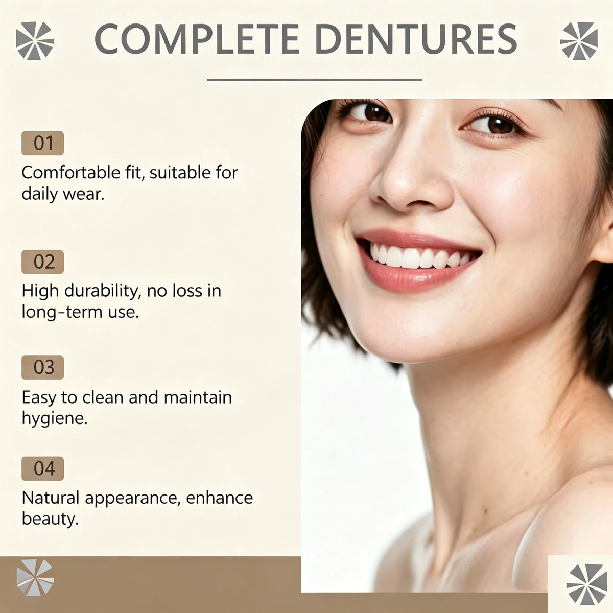 Soft Silicone Dentures and Cosmetic False Teeth for Adults seeking a bright smile