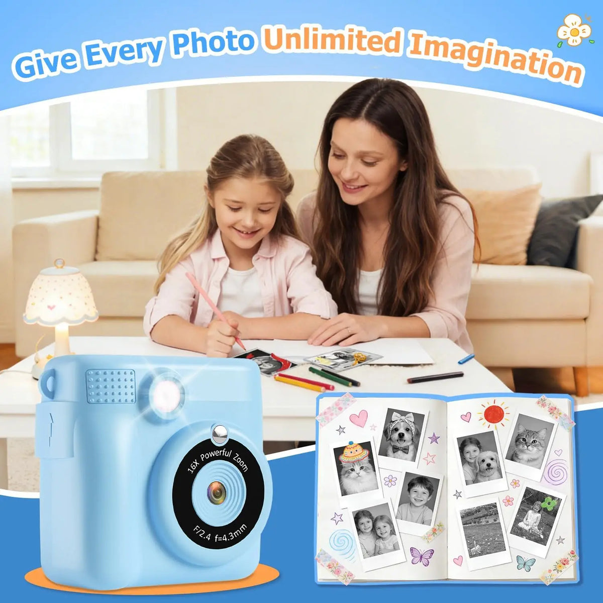 Instant Print Camera and Digital Video Recorder for Kids Birthday Holiday Gifts