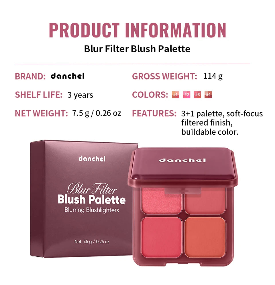 Blur Filter Blush Palette and Cheek Makeup Kit for a Natural Flushed Look