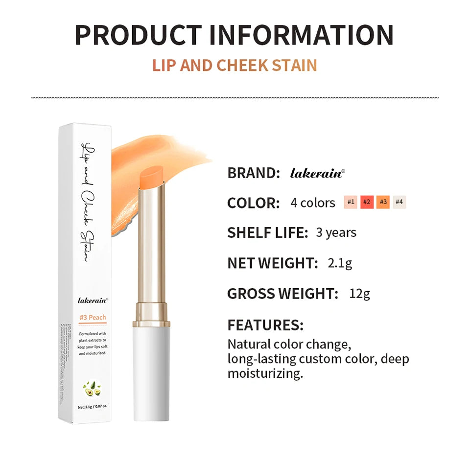 Lip and Cheek Stain and pH Color Changing Balm for Natural Daily Makeup Looks