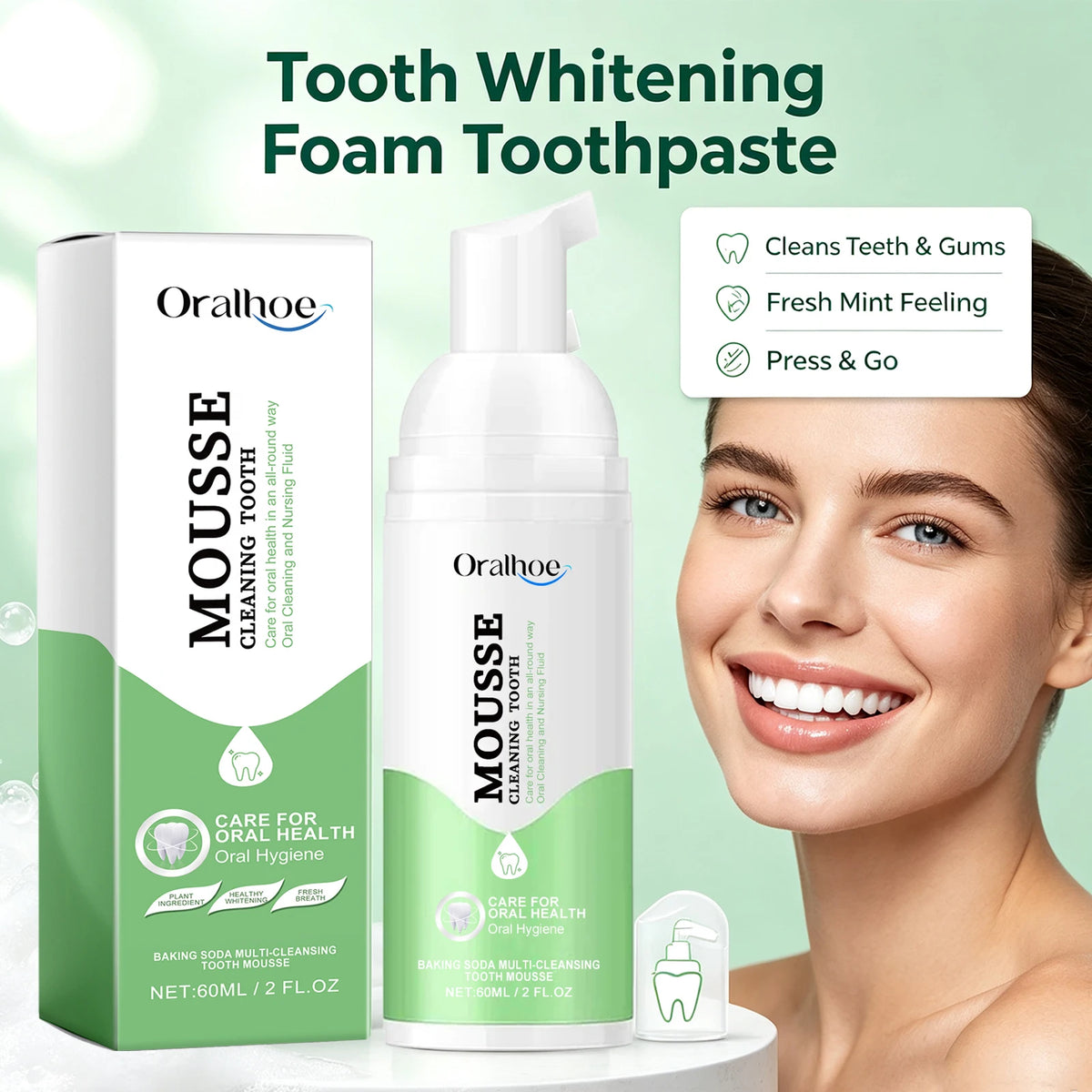 Whitening Foaming Toothpaste and Dental Mousse for Daily Teeth Stain Removal