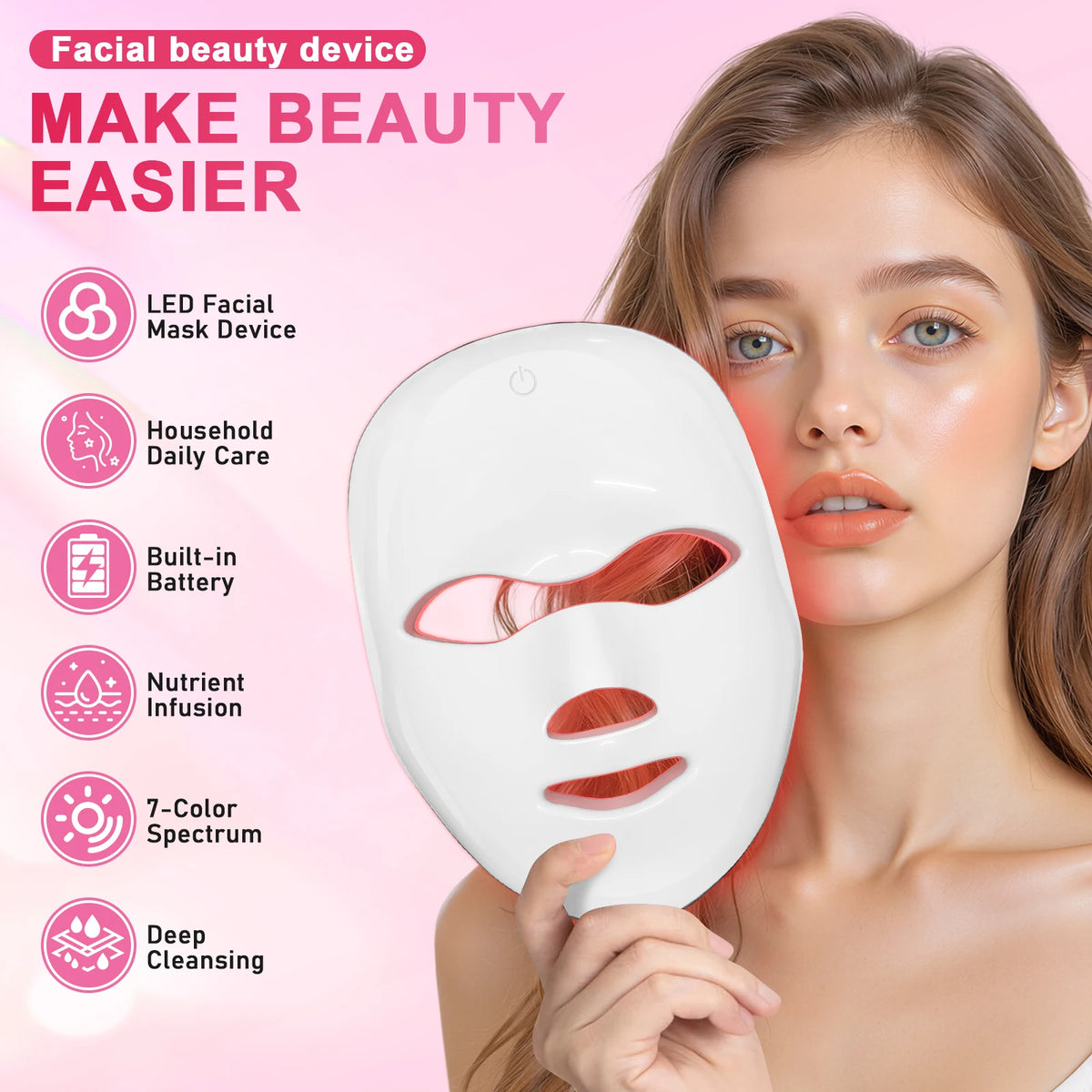 LED Photon Facial Mask and Light Therapy Device for Home Skin Rejuvenation