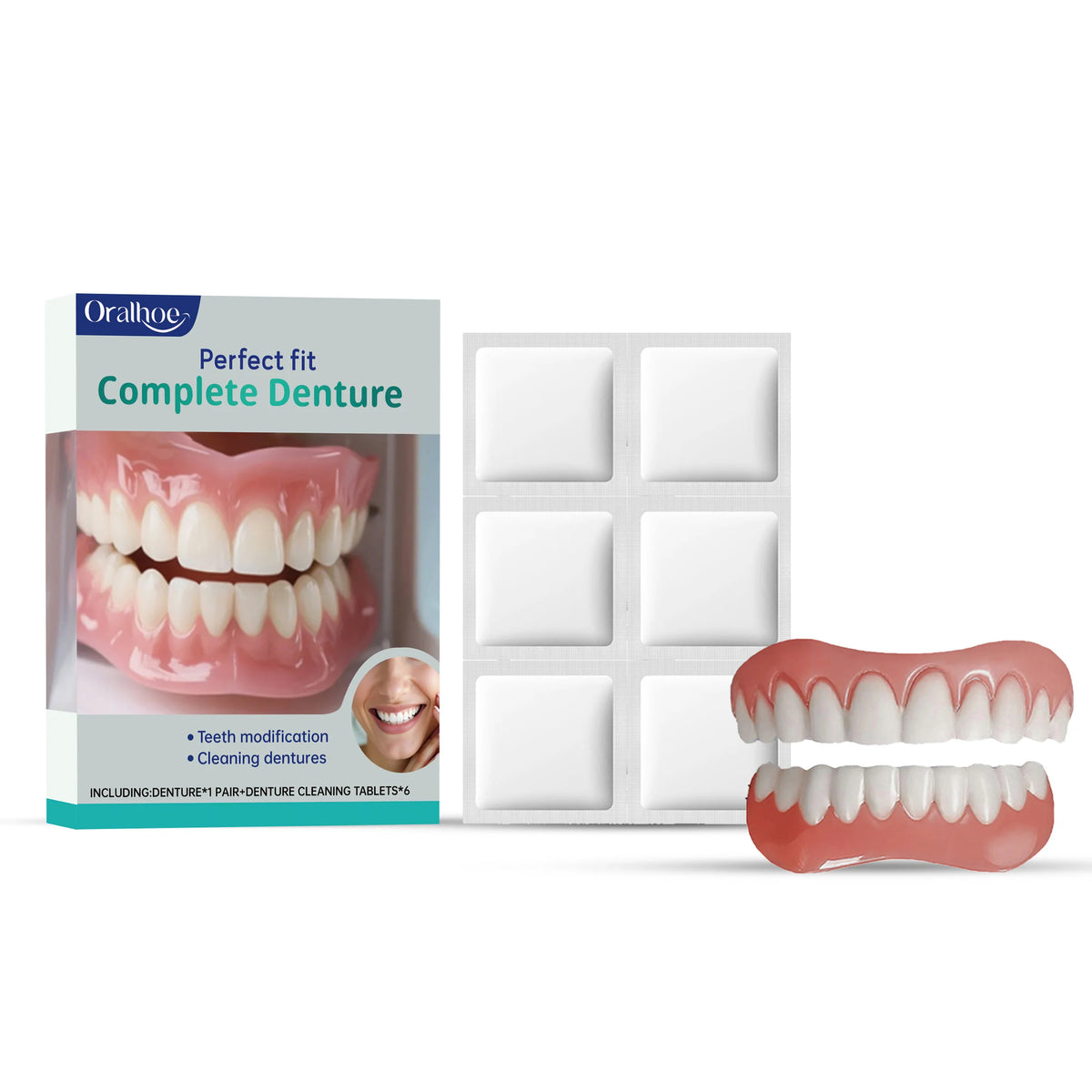 Cosmetic Denture Kit and Fake Teeth Set for Covering Missing or Stained Teeth