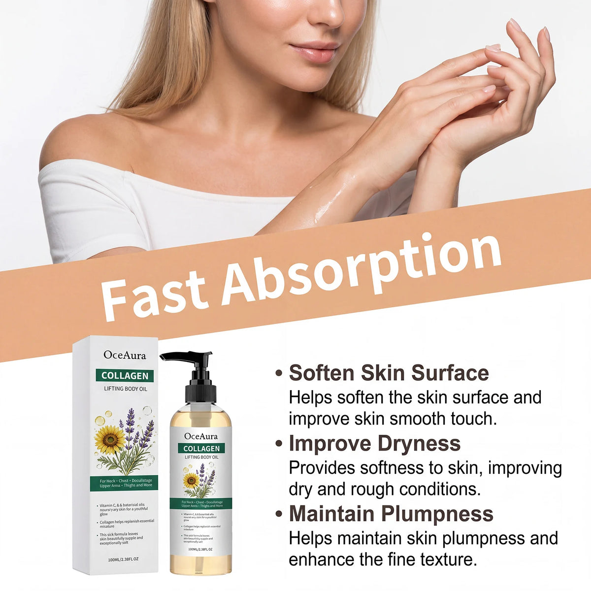 Collagen Body Oil and Skin Firming Serum for Daily Moisturizing and Hydration
