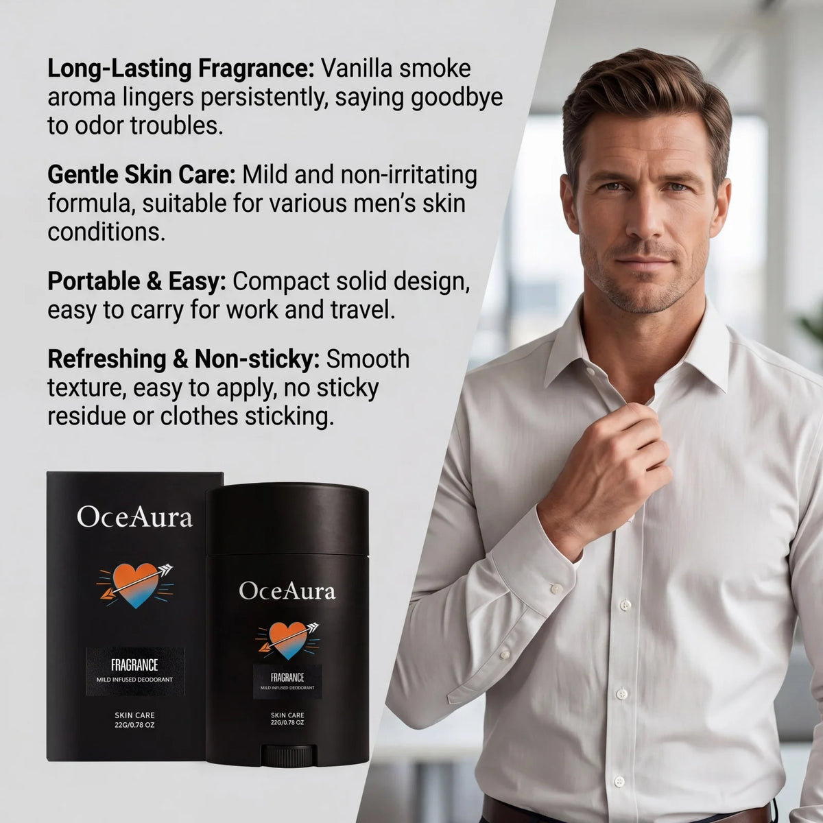 Men Solid Deodorant Stick and Underarm Odor Control for Daily Freshness