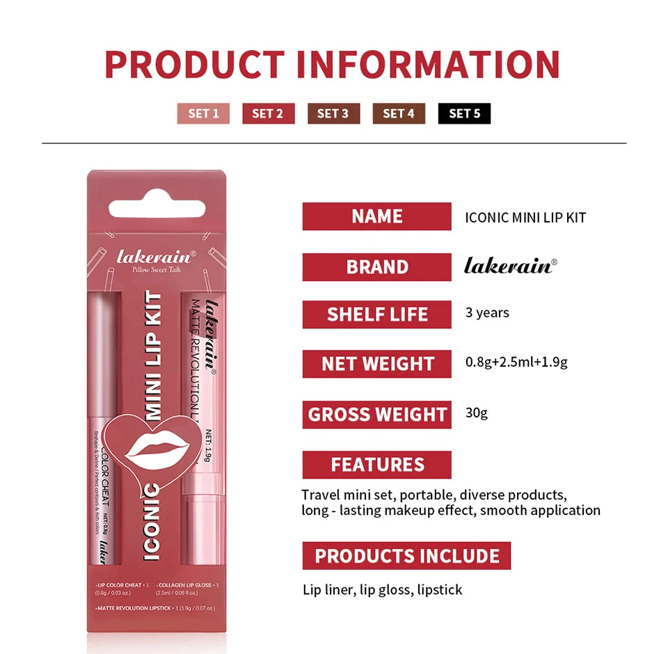 Lip Liner and Lipstick Makeup Set for Perfect Daily and Travel Lip Styling