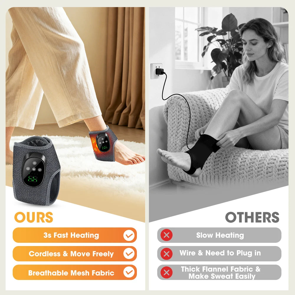 Electric Ankle Massager and Heated Foot Brace for Post Sport Recovery Support