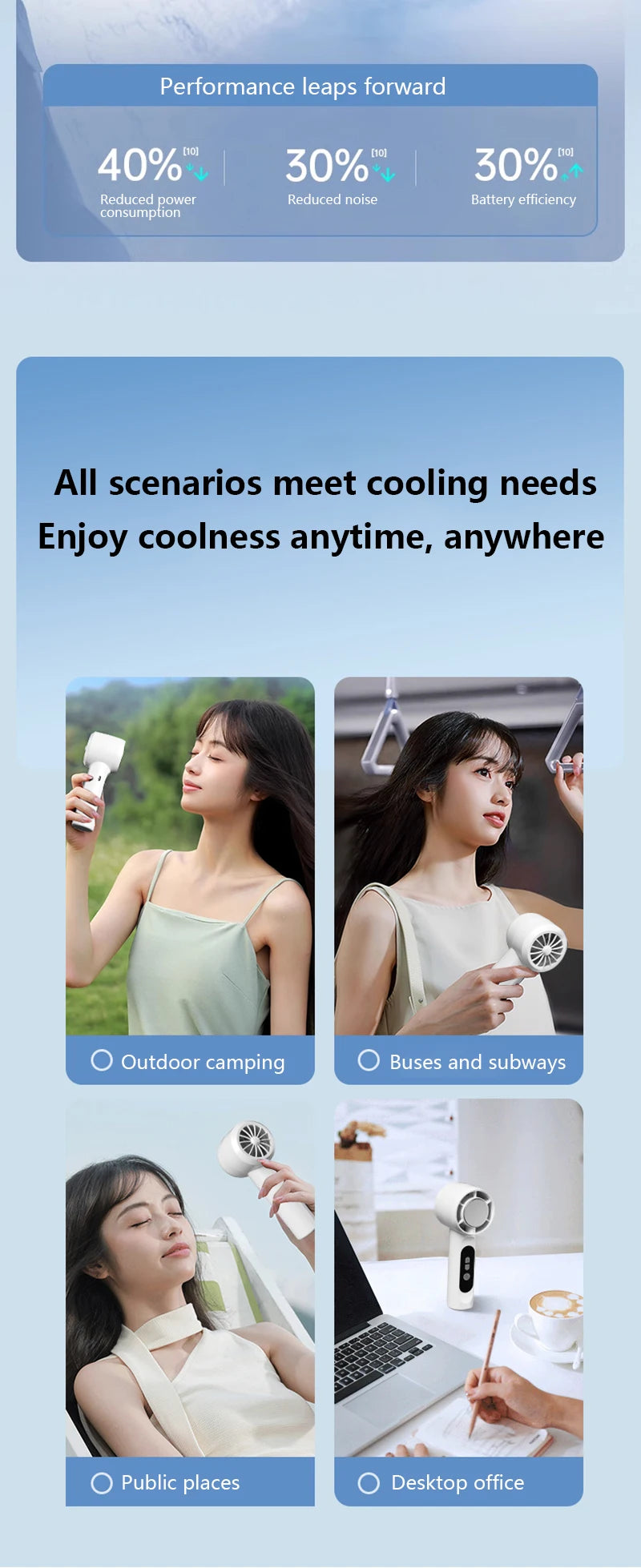 Rechargeable Turbo Mini Fan and Ice Cooling Handheld Device for Travel and Office