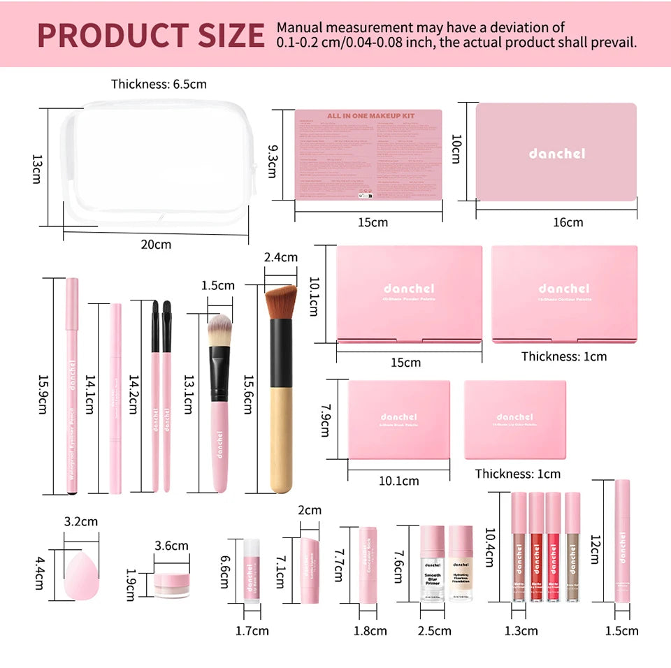 All in One Makeup Kit and Complete Cosmetic Set for Beginners and Travel - 18