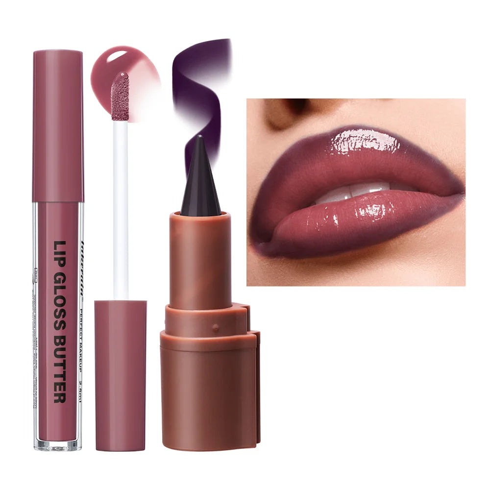 Lip Liner and Lip Gloss Set for Daily Makeup and Enhancing Natural Lip Shape