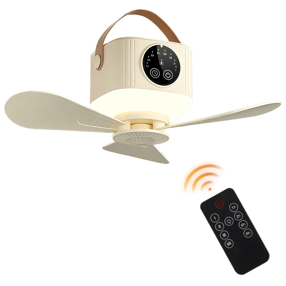 Portable Ceiling Fan and Hanging Tent Light for Camping Dorms and Bedrooms