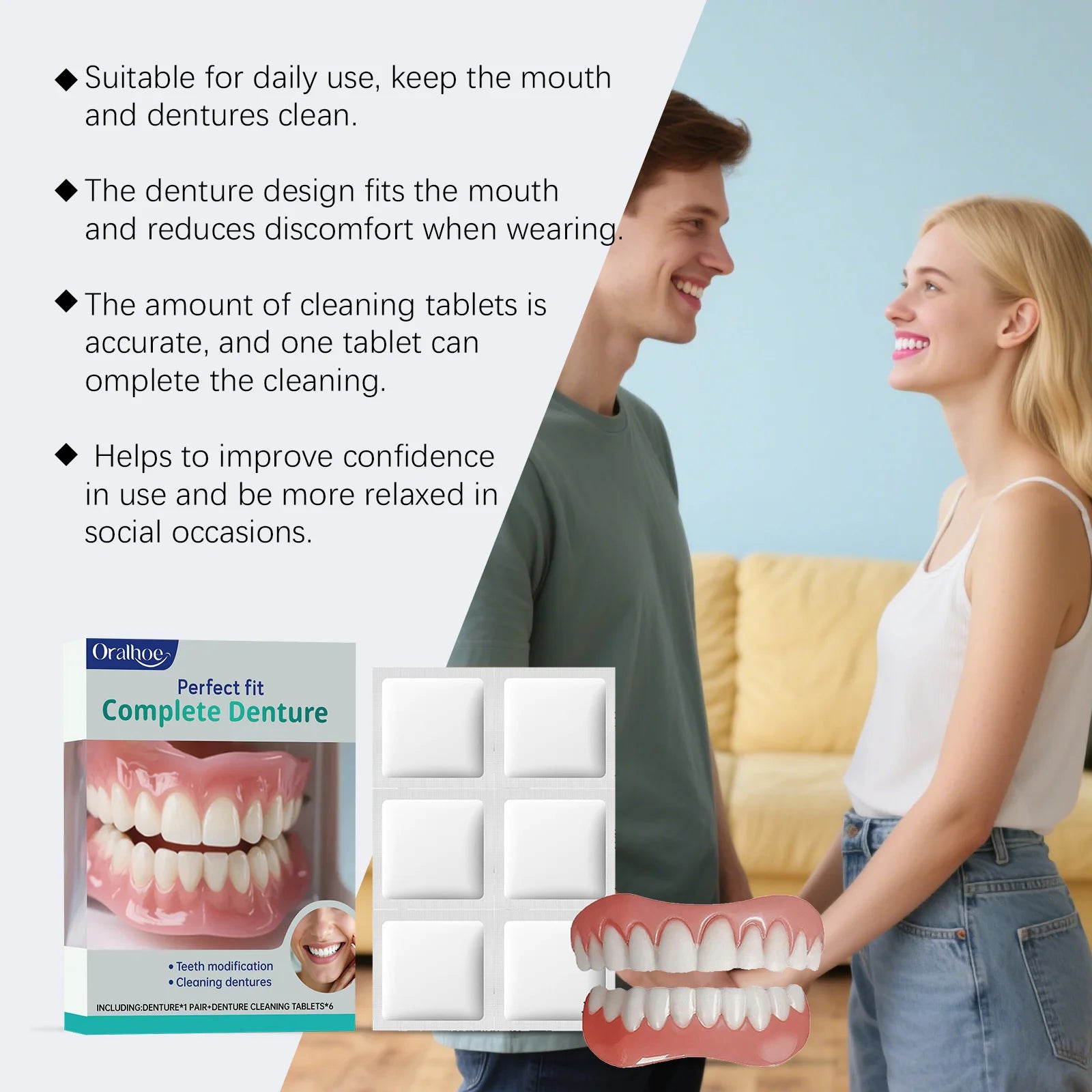 Cosmetic Denture Kit and Fake Teeth Set for Covering Missing or Stained Teeth - 11