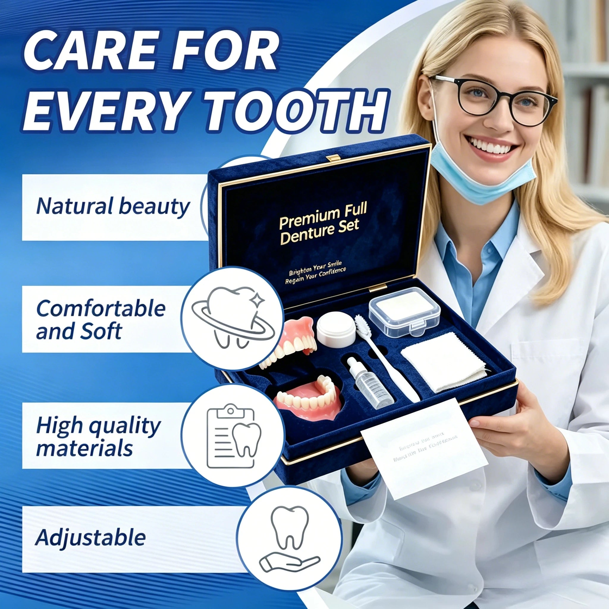 Full Mouth Denture Set and Artificial Teeth Kit for Dental Care and Oral Hygiene - 5